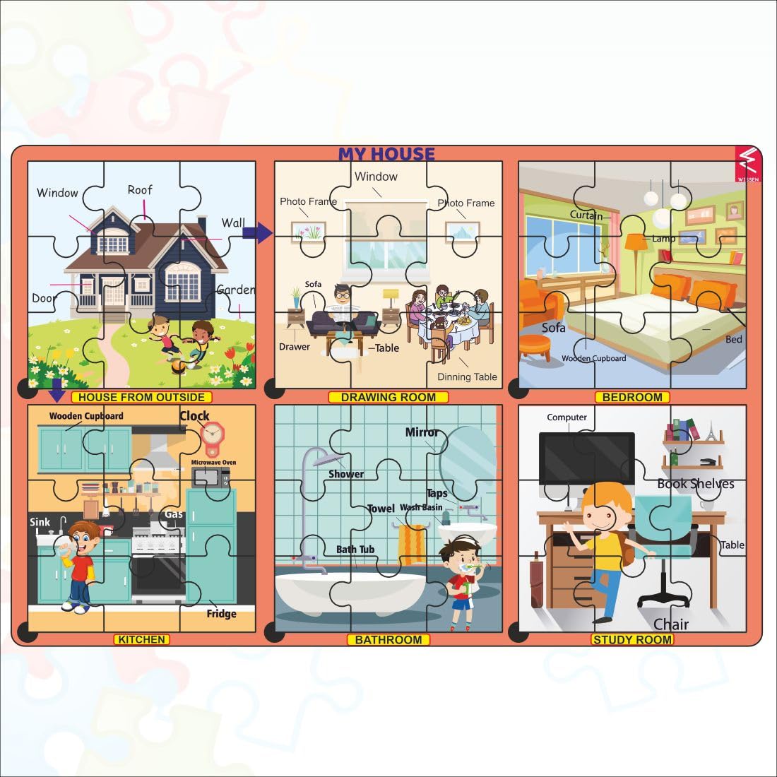 WISSEN Wooden My House Big Size Jigsaw Puzzle 12 * 18 inch | preSchool Educational Toy for 2+Years Kids | Early learnig Jigsaw