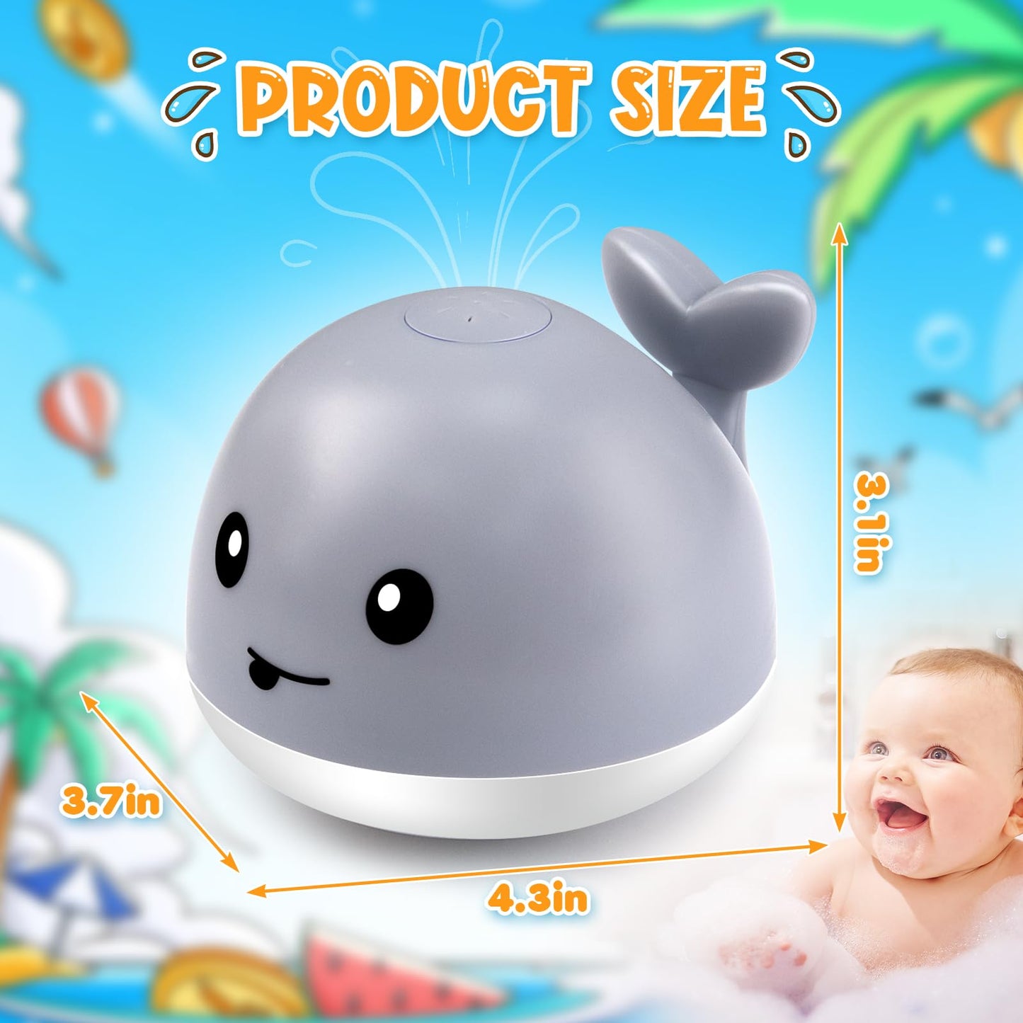 Aukful Baby Bath Toys Rechargeable Toddler Whale Bath Toys Sprinkler,Light Up Baby Bath Toys For Kids Ages 3 4 5 6 Water Pool Ba