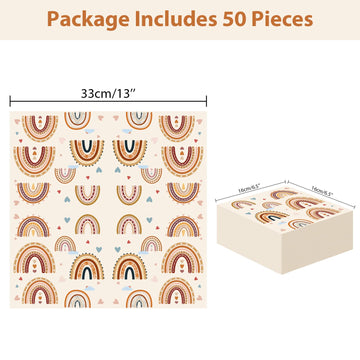 Party Greeting 50 Pcs Boho Rainbow Napkins Supplies Boho 1St Birthday Party Napkins Decorations Rainbow Lunch Paper Napkins For Birthday Baby Shower