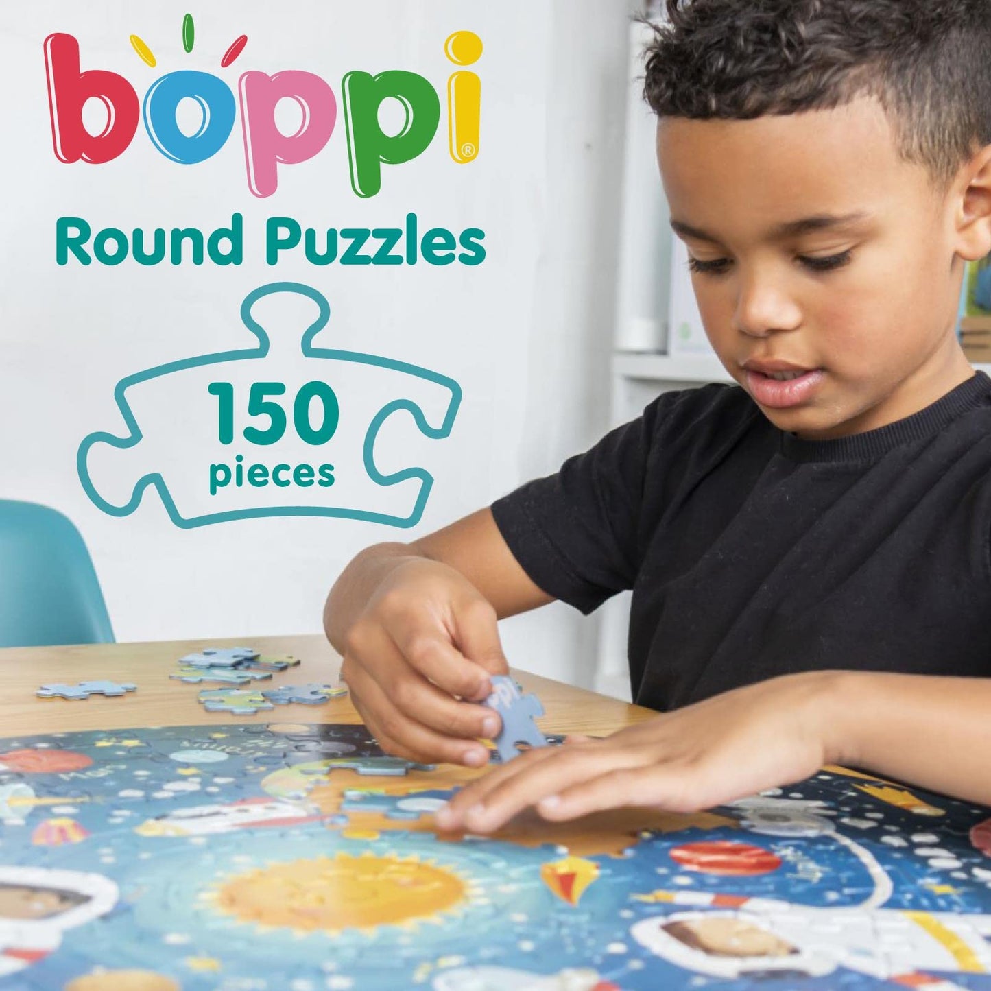 boppi Space Round Jigsaw Puzzle - 150 Pieces Solar System for Kids 5-8 Years - 58cm Diameter, 100% Recycled Card