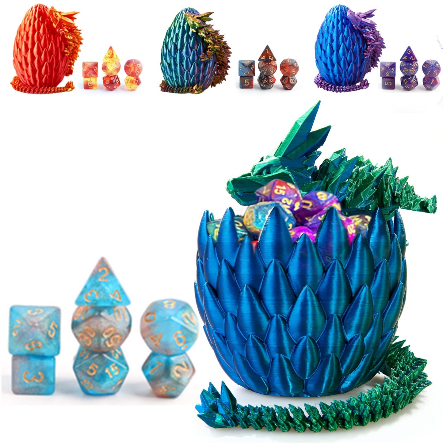 DND Dice Set (7 Pieces) and 3D Printed Dragon Egg,Fidget Toys,Surprise Dragon Egg and Polyhedral Dice Set with Gift Box,Playing
