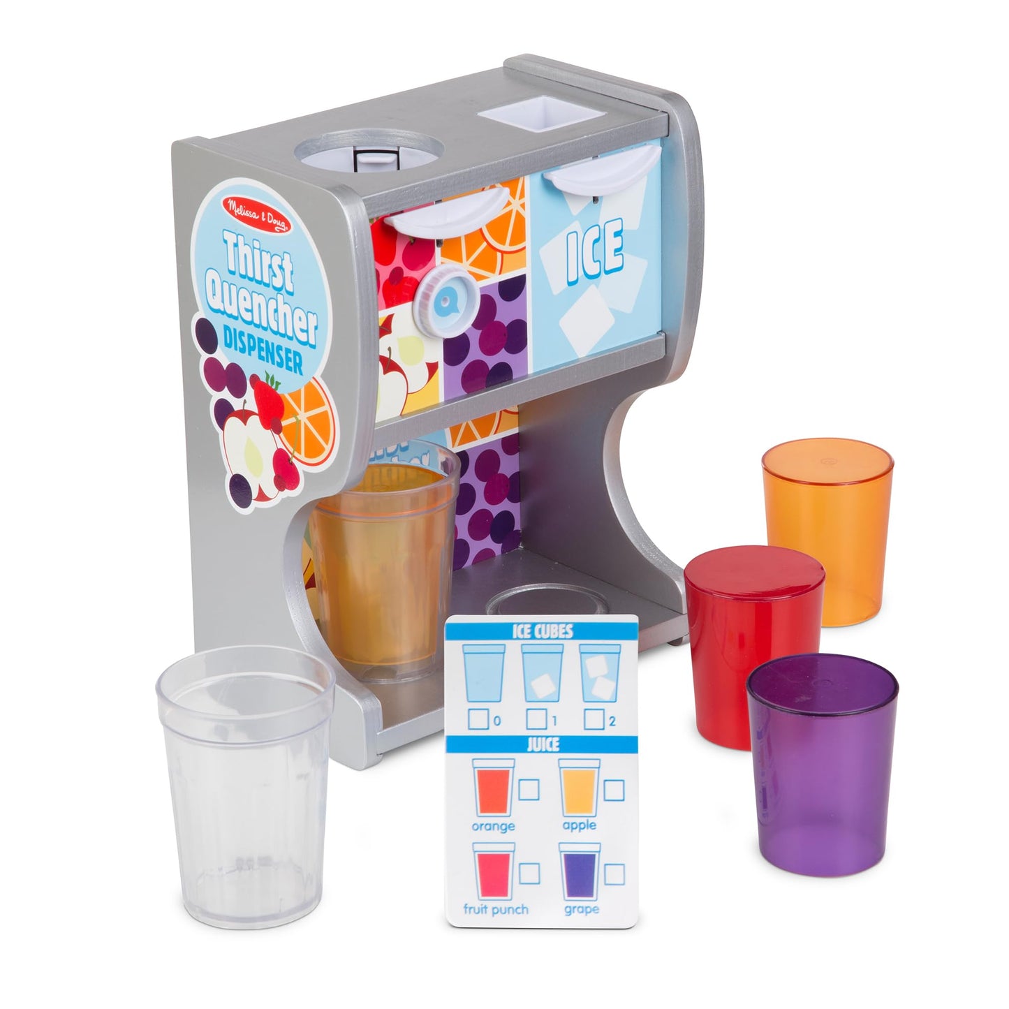 Melissa & Doug Wooden Drink Dispenser Set with Cups, Juice Inserts & Ice Cubes - Multi-color, 11.2 x 8.65 x 5.3, Model 9300