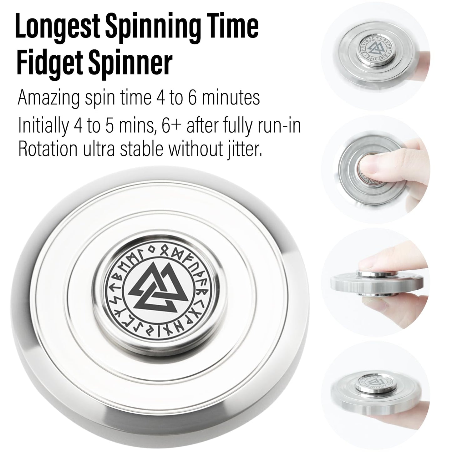 Freelove Viking Pirate Fidget Spinners For Adults, Heavy Metal Figette Spin, Premium Bearing, Silent Long Spinning, Small Gossip Desgin, Stainless Steel Silver
