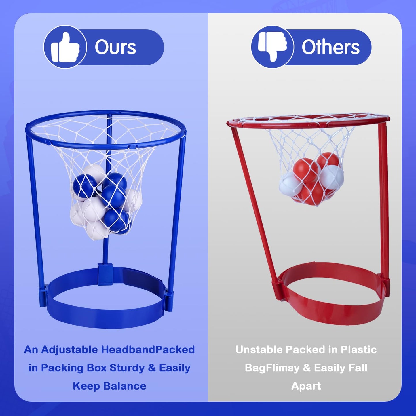 3 Pack Head Hoop Basketball Party Game For Kids And Adults Carnival Games Adjustable Basket Net Headband With 40 Balls For Birthday Party Basket Head Game Family Indoor Outdoor Fun Activities