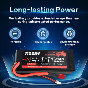 Hosim 2Pcs 2S 7.4V 2600Mah Lipo Battery 25C With 1 Usb Chargers & 1 Battery Strap Rc Car Truck Rc Vehicles Boat Battery Fit For