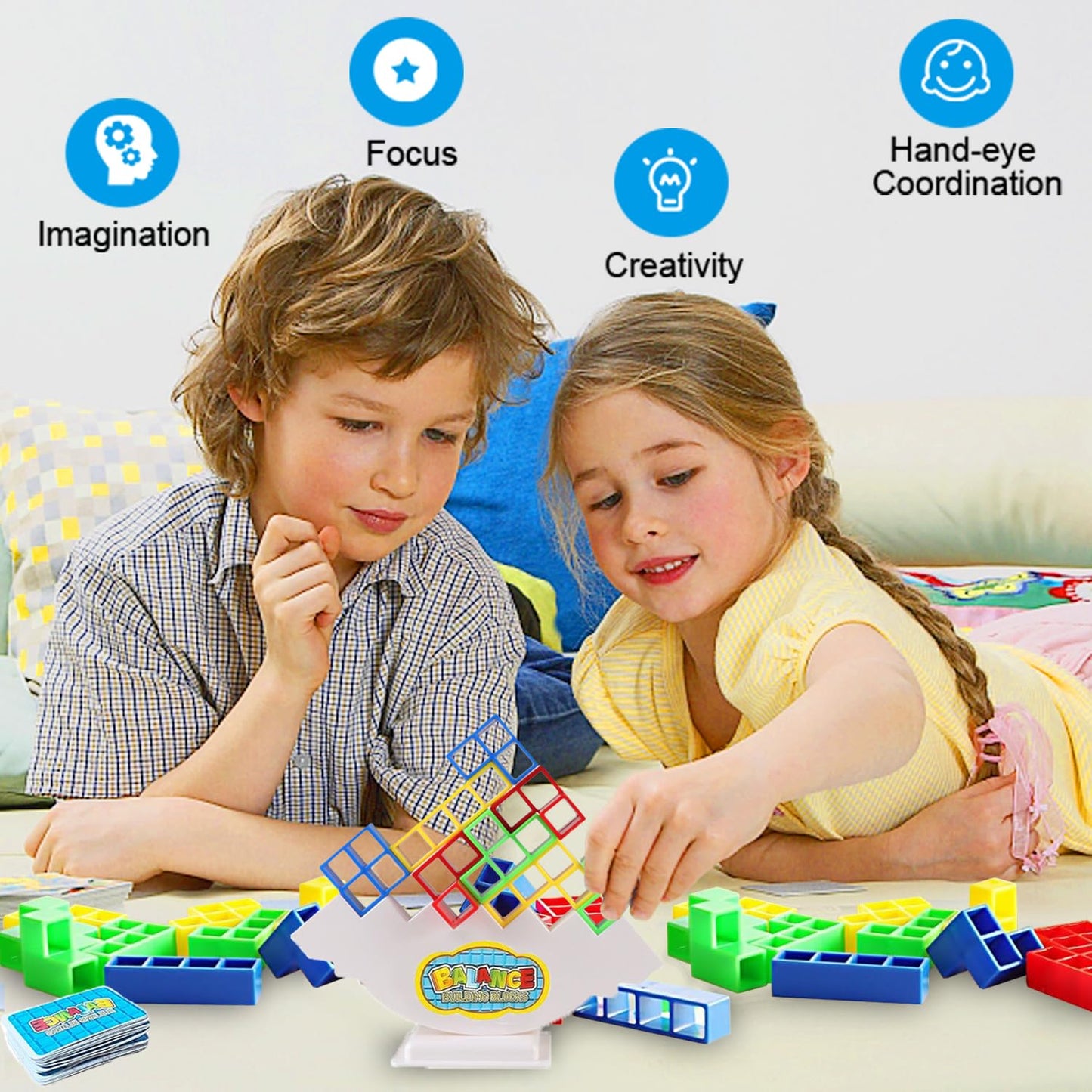 Towingo 64Pcs Tetra Tower Game, Stack Attack Board Game For Kids And Adults, Fun Uzzle Family Games Team Toys Building Block