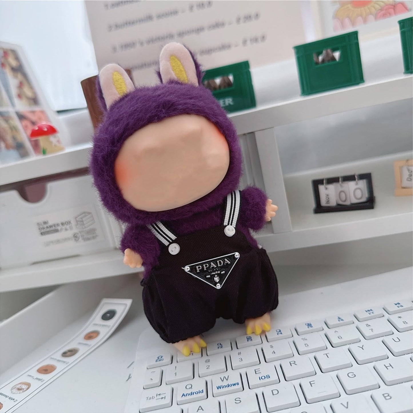 Clothes for Labubu(NO Doll) Hat & Overalls Set for Labubu Clothes 15cm/17cm Dolls Accessories Suit Doll Outfit Stylish Clothes(Black)