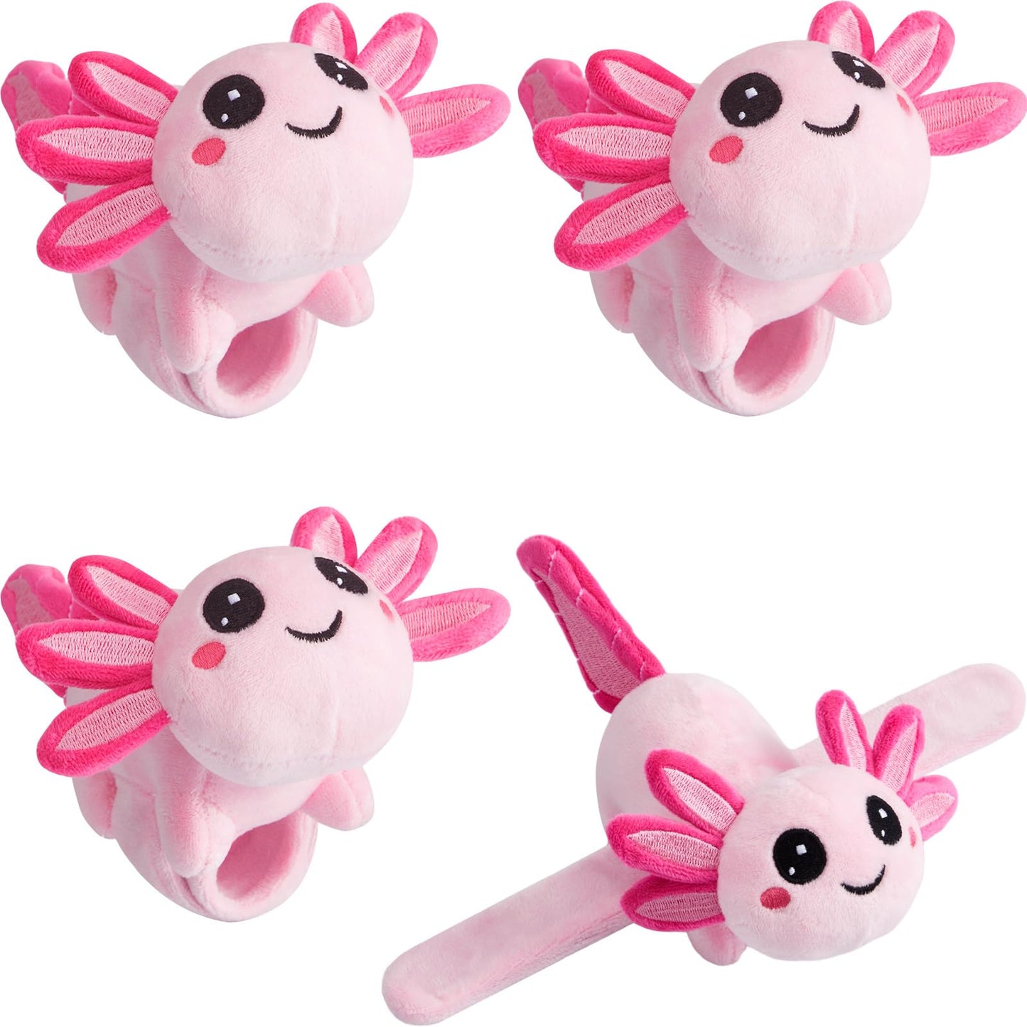 Deekin 4 Pcs 9 Inch Stuffed Axolotl Slap Bracelets Plush Axolotl Slap Band Cute Snap Bracelet Jungle Themed Axolotl Huggers For