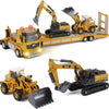 SHINESIGNAL Kids Construction Truck Vehicles Toys 3 Set, Inertial Driving Metal Semi Truck Trailer and Diecast Excavator Bulldoz