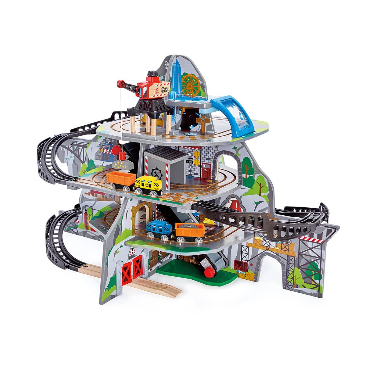 Hape Kids Wooden Railway Mighty Mountain Mine Set, L: 36.2, W: 23, H: 26 Inch