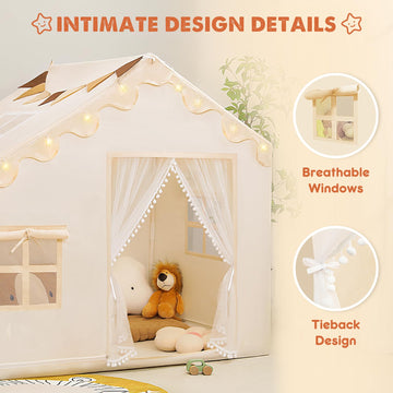 Piikago Kids Tent Indoor With Star Lights And Flags - Play Tent For Kids Ages 4-8, Large Toddler Playhouse For Girls Boys, 57''