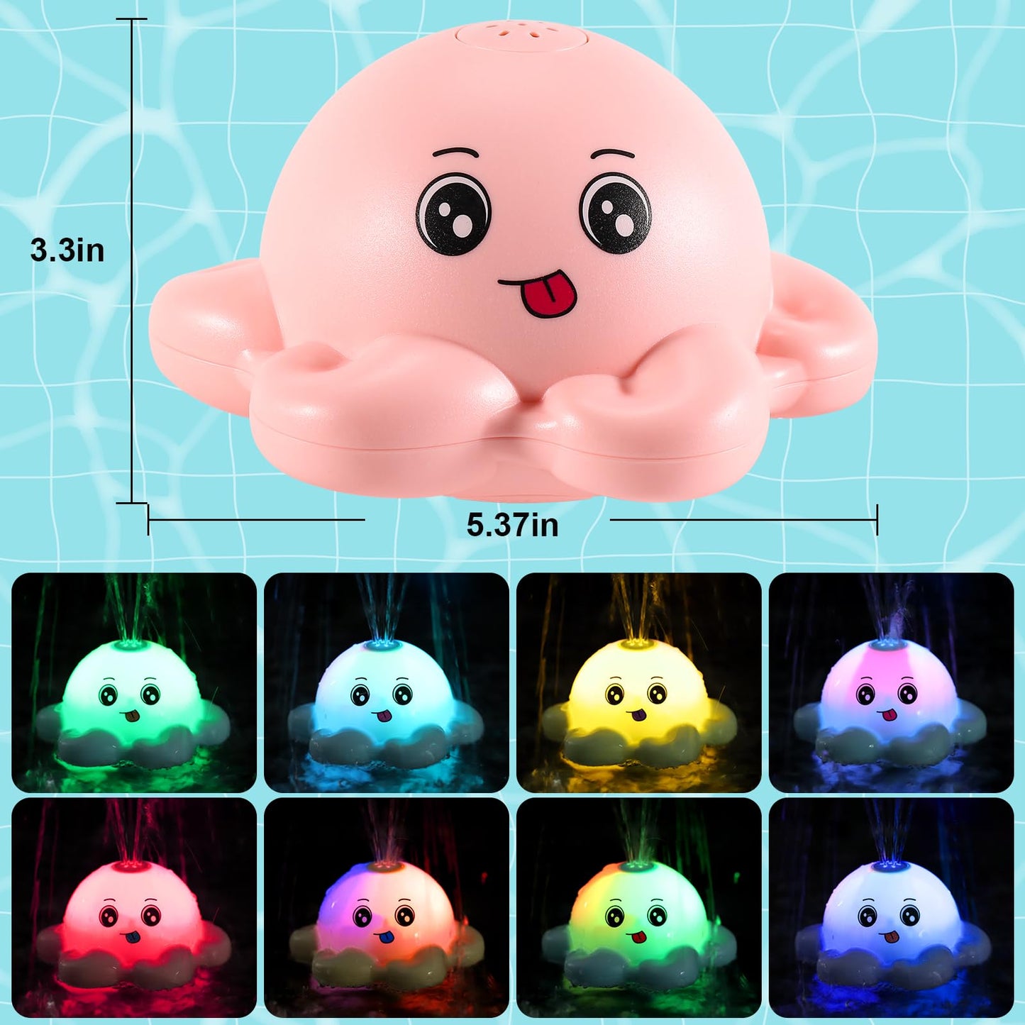 Gigilli Light Up Octopus Bath Toy - Fun Bath Fountain for Kids Ages 1-3, Perfect Baby Easter Gift and Birthday Stuffer, Small Size