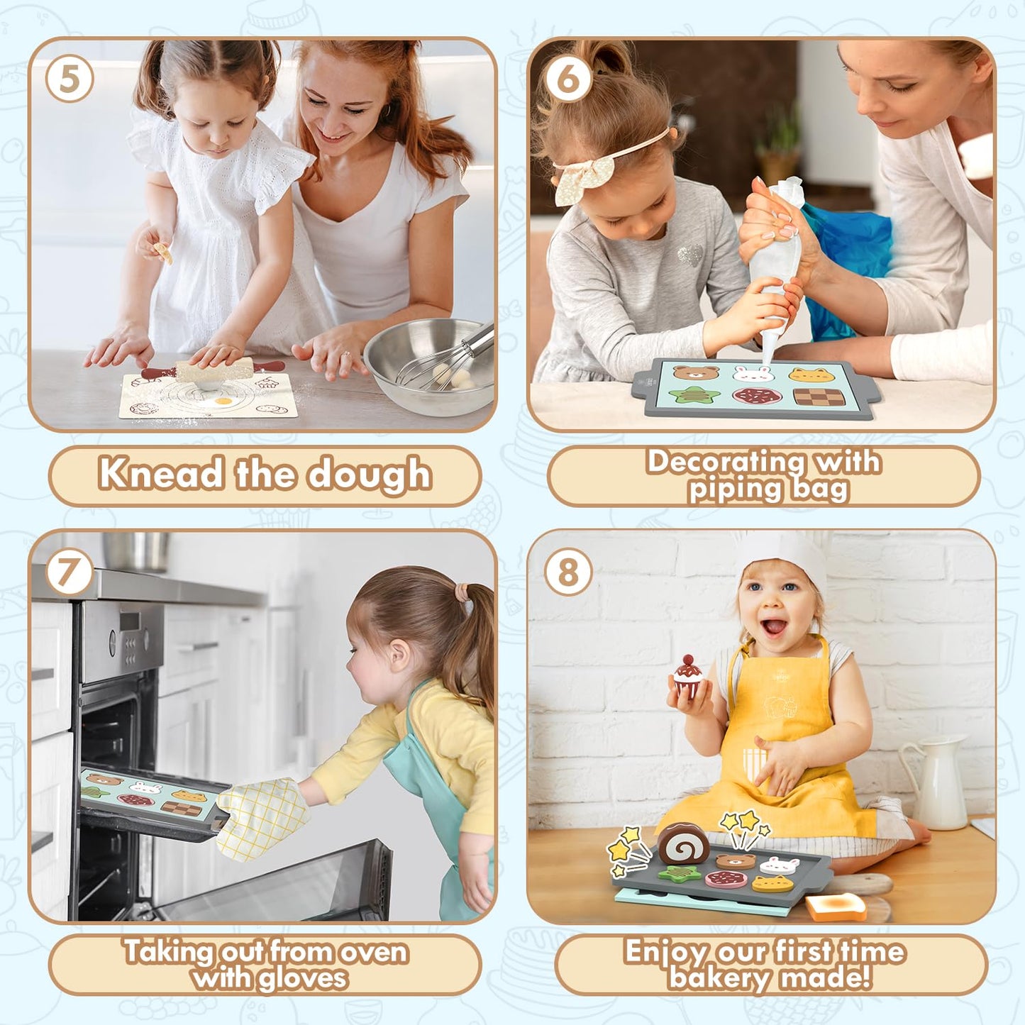 Lehoo Castle Play Food Set for Kids Kitchen, Play Kitchen Accessories Wooden, Kids Baking Set for Boys, Toys Cupcakes and Cookie