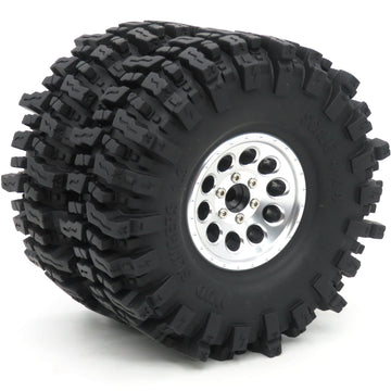 Hobbysoul 1.9 Crawler Tires And Wheels 120Mm Soft Sticky 1.9 Mud Slingers Tires & 1.9 Beadlock Wheels Silver Rim For 1/10 Rc Cra