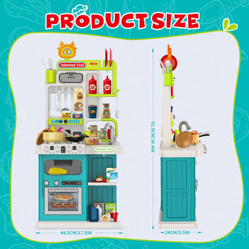 Kids Kitchen Playset,Play Kitchen for Kids Toddler with Sounds and Lights, Cooking Stove Steam,Play Sink,Play Food and Kitchen A