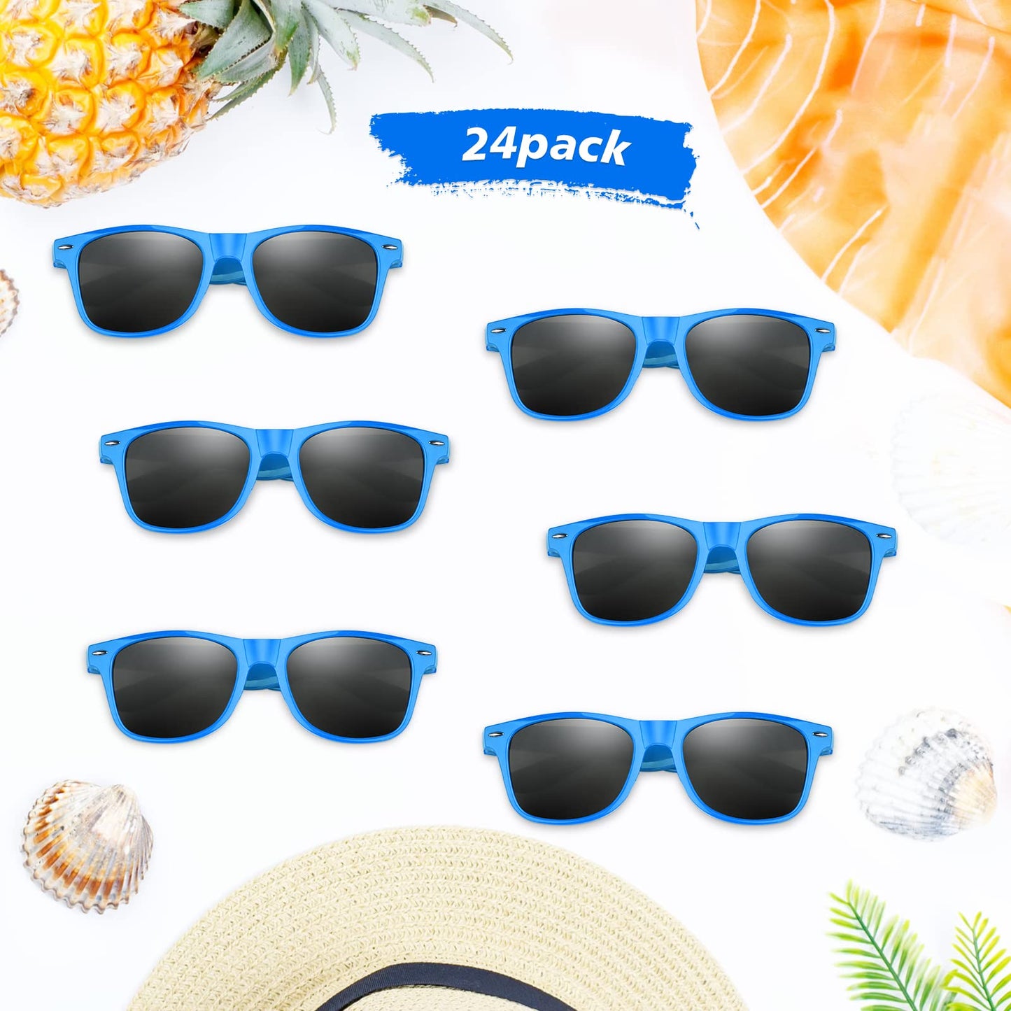 Fepito 24 Pieces Party Sunglasses Bulk For Birthday Party Supplies Treat Bag Fillers For Beach Pool Party Toys For Adults, Blue