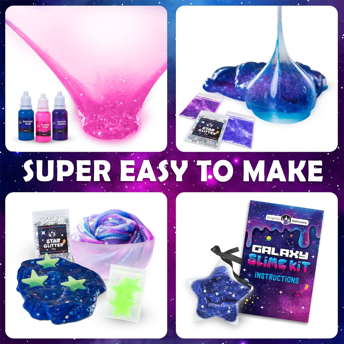 Original Stationery 22-Pieces Mini Galaxy Slime Kit, Make Your Own Galactic Slime With Glitter And Glow In The Dark Powder, Crea