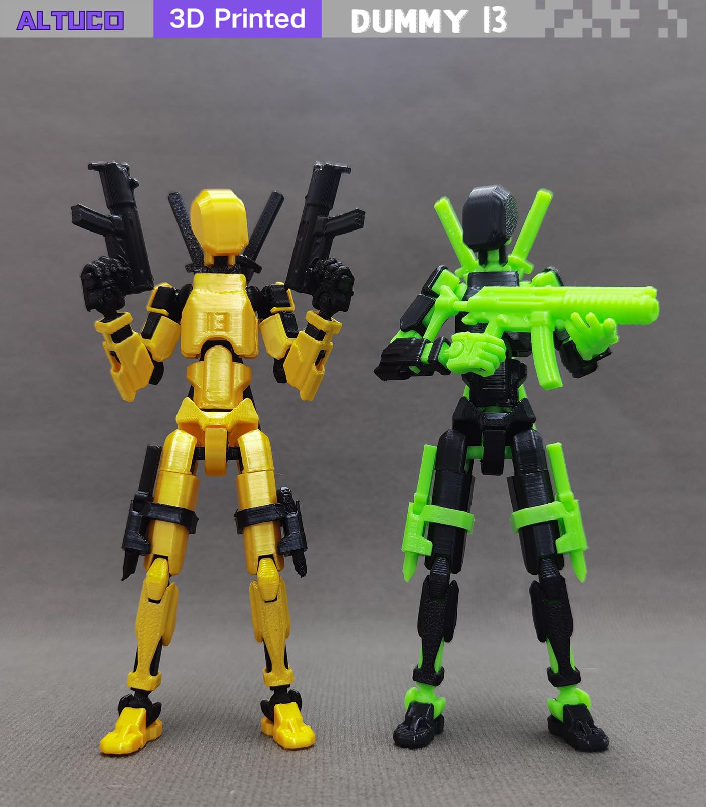 Altuco T13 Action Figure With Lots Of Accessories,3D Printed Multi-Jointed Titan13 Figure,Gold Dummy 13 Desktop Decorative Toy