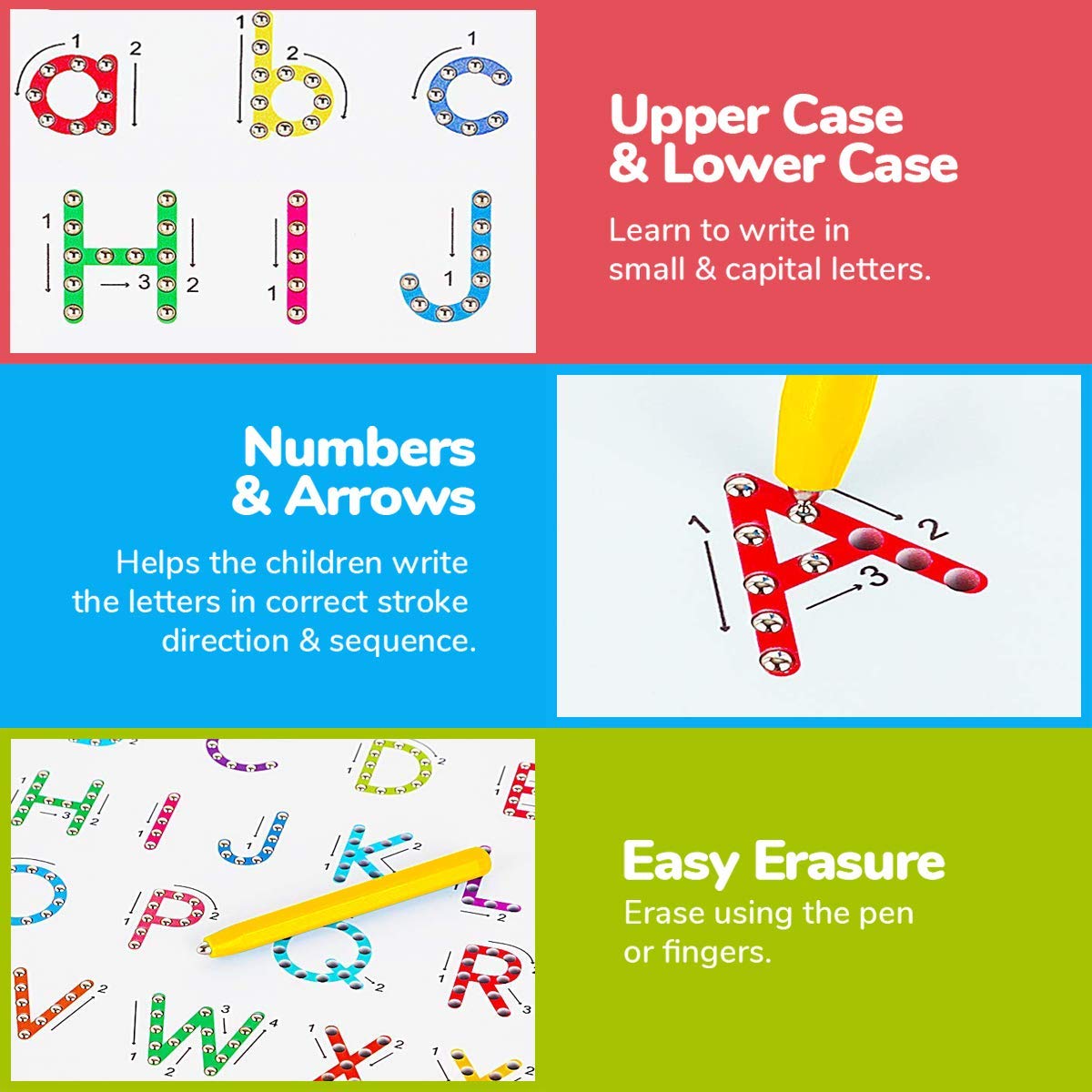 Cozybomb Double Sided Magnetic Letter Board - 2 In 1 Alphabet Magnets Tracing Board For Toddlers Abc Letters Uppercase & Lowerca