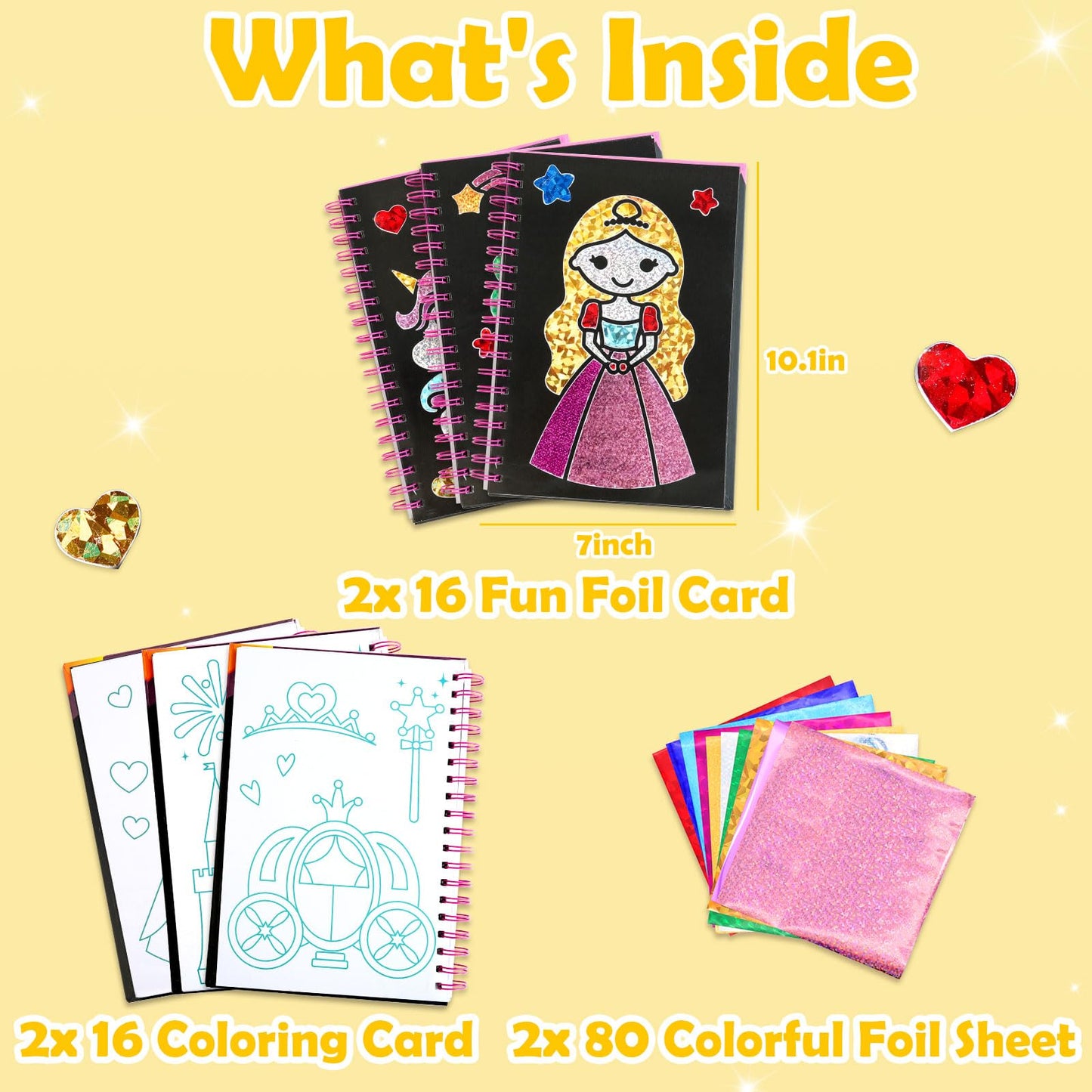 Pigipigi Art Craft Activity For Kids: Fun Foil Princess & Dinosaur Diy Toy Kit, No Mess Creative Travel Supply Set, Idea Gift For Girl Boy Children 3 4 5 6 7 8 9 Year Old