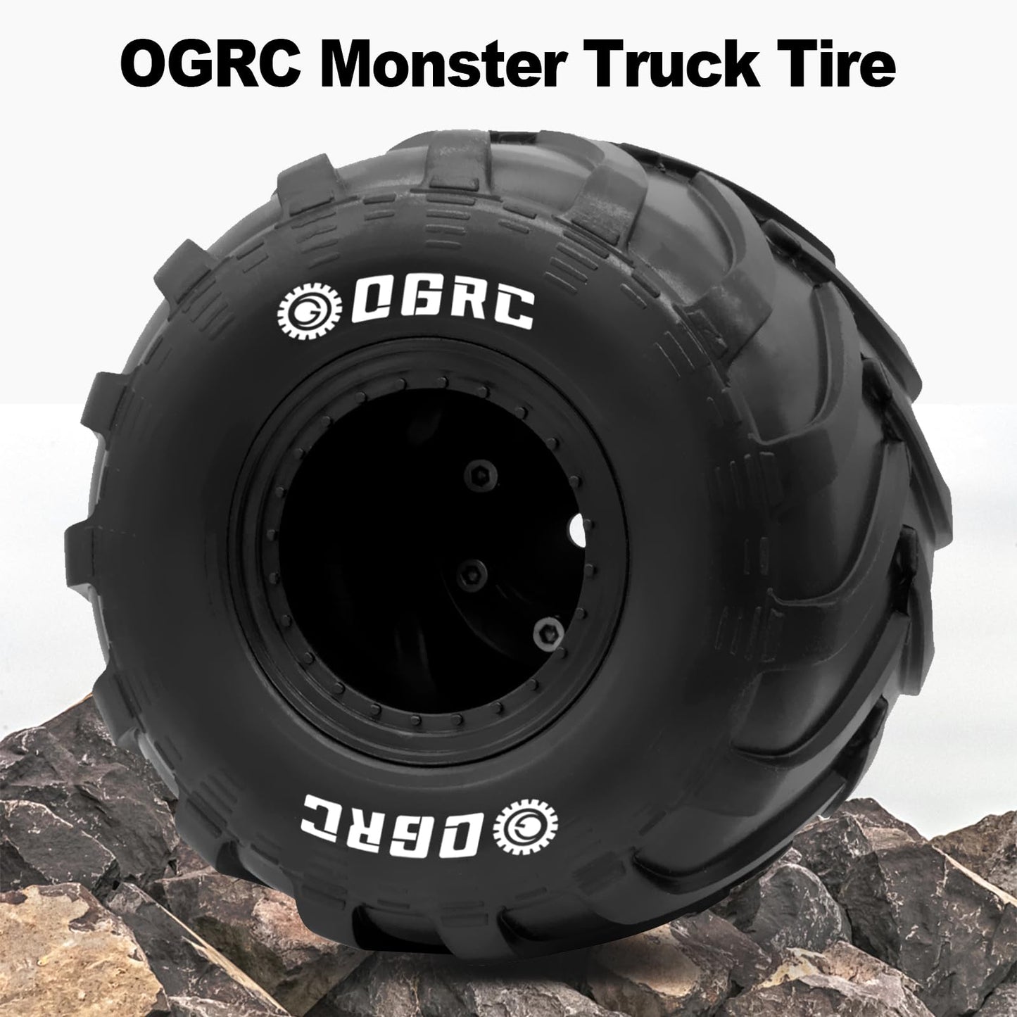 OGRC 1.0 RC Monster Truck Wheel Rim Tires Set for FCX24 SCX24 C10 JLU Deadbolt Gladiator Bronco 1/24 Crawler Car (Black)