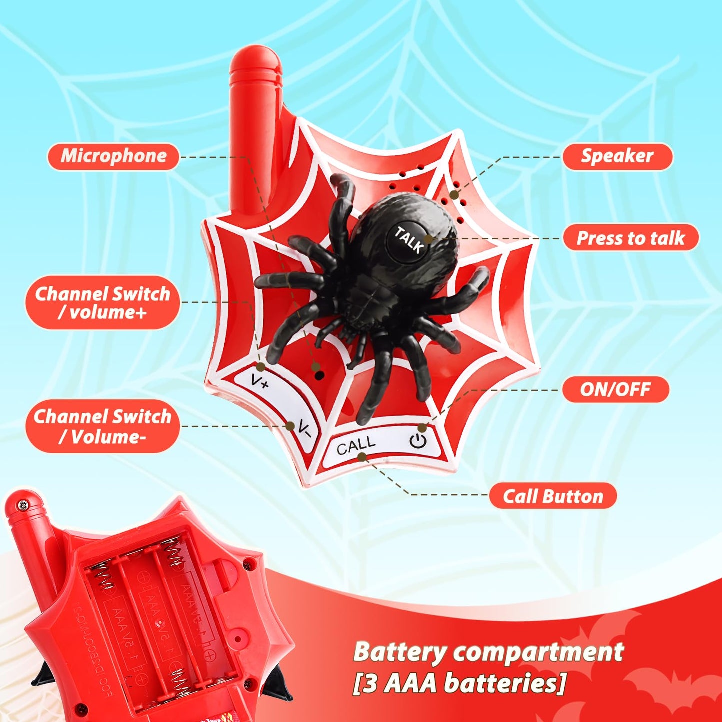 Fygurso Walkie Talkies For Kids, Bat Toy Kids Walkie Talkies For Boys Girls Aged 3 4 5 6 7 8-12 Years Old, 3000 Ft Talk Range Fo