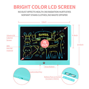 Lcd Writing Tablet For Kids, 15 Inch Colorful Electronic Doodle Board For Kids Age 3+ Toys Christmas Birthday Erasable Drawing T