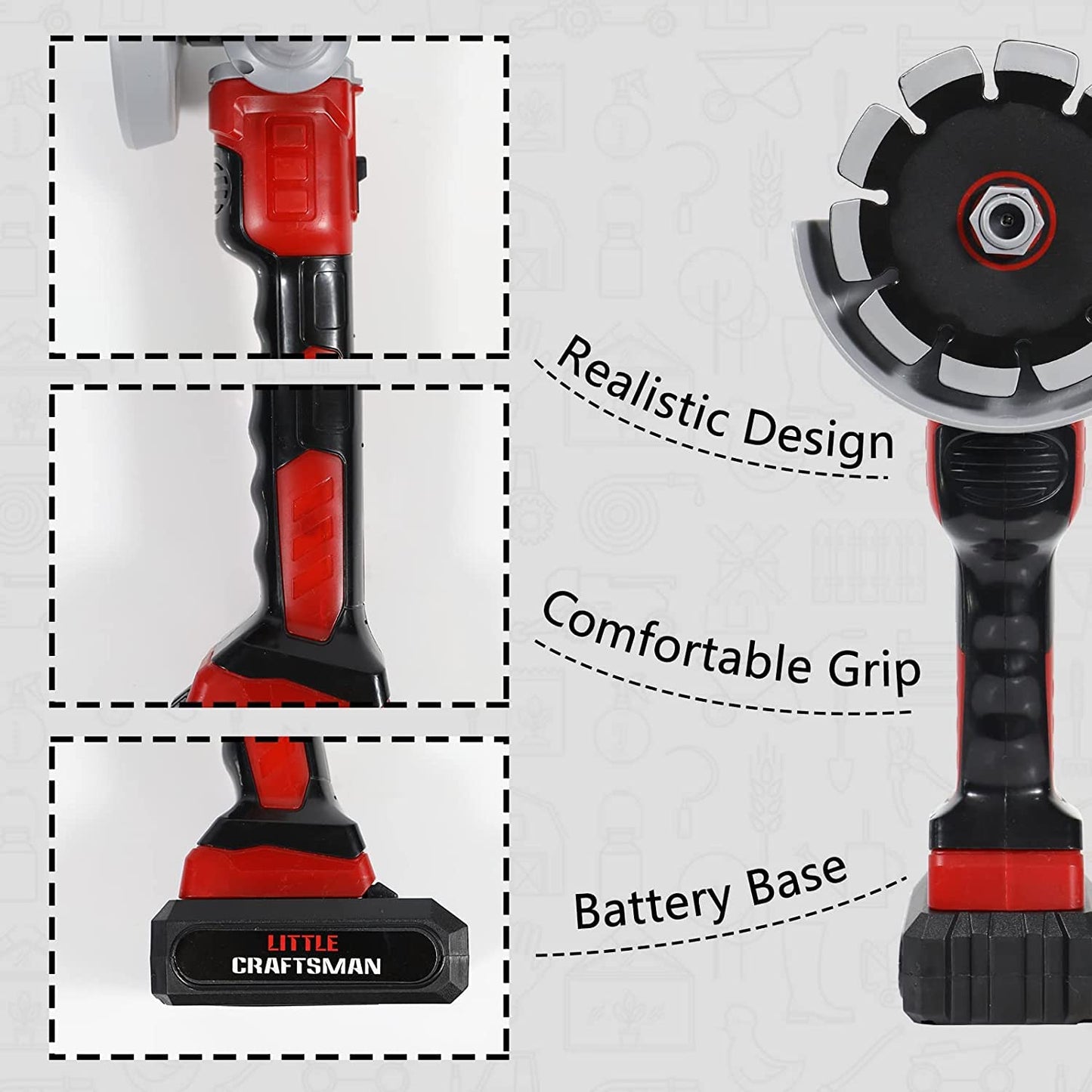 Sistracia Kids Mini Angle Grinder Toy Tool Set - Pretend Play Construction Workshop with 4 Grinder Wheels - Outdoor Gift for Boys & Girls