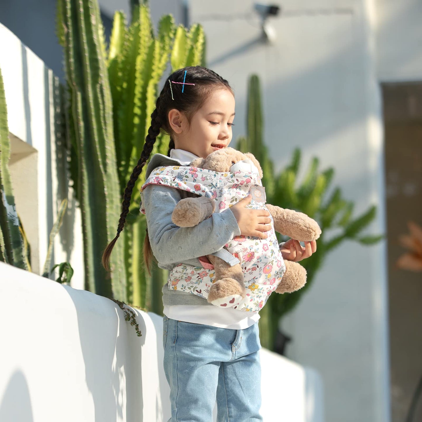 Gagaku Baby Doll Carrier For Kids Stuffed Animal Carrier Reborn Baby Carrier With Adjustable Straps For American Girl Doll Bitty Baby Doll Accessories - Pink (Flowers)