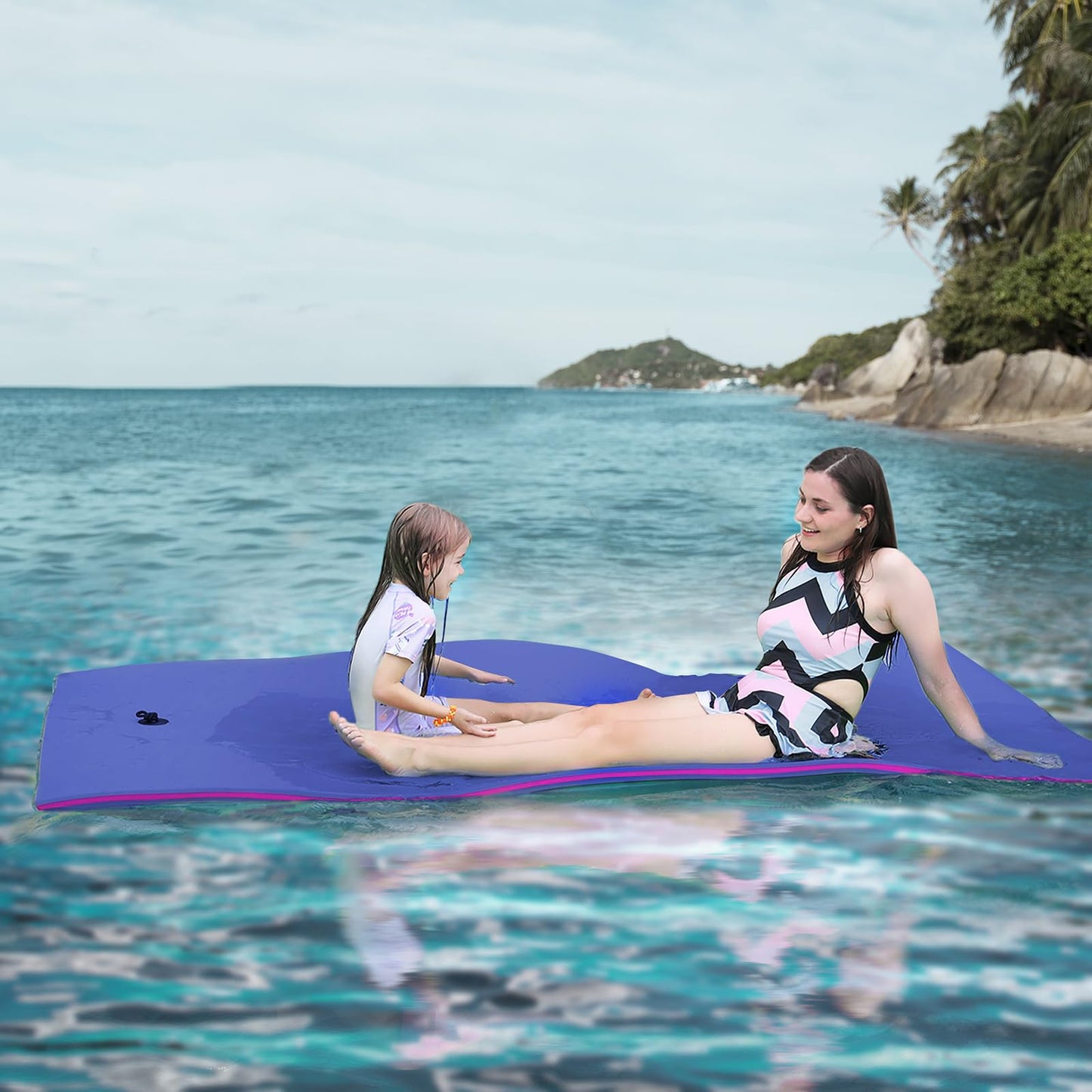 Warmounts Floating Water Mat, 8' X 4' Lily Pad Floating Mat, 3-Layer Tear-Resistant Xpe Foam Water Mat With A 16.4'' Bungee Teth