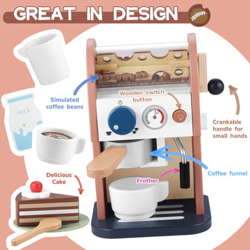 GAGAKU Wooden Coffee Maker Toy 15 pcs Play Kitchen Accessories Toy Coffee Maker for Kids Pretend Playset Toddler Coffee Maker Gi