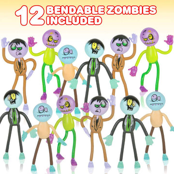 Artcreativity Assorted Bendable Zombies For Kids - Pack Of 12-3.75 Inch Figurines With Bendable Limbs - Party Favors, Treats, Décor, Goodie Bag Fillers, Trick Or Treat Supplies