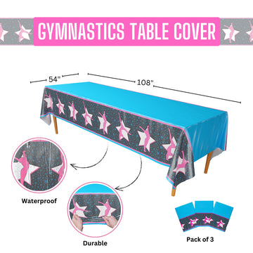 Blue Orchards Gymnastics Table Covers (Pack Of 3) - 54'X108' Xl - Gymnastics Birthday Party Supplies, Gymnast Theme Party, Gymnastics Tablecloth, Gymnastics Table Cover, Gymnast Birthday