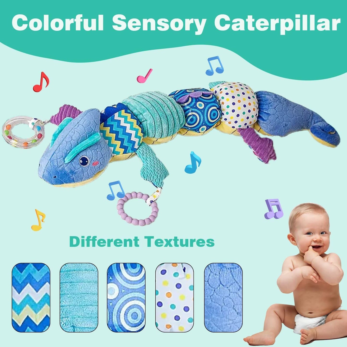 Pau1Hami1ton Baby Toys 0-3-6-12 Months Musical Plush Caterpillar Toy,Newborn Toys with Crinkle and Rattles,Baby Sensory Toys,New