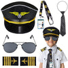 Keymall Kids Pilot Costume Accessories Set With Aviator Hat Sunglasses Tie Pin for Aviation Halloween Dress Up