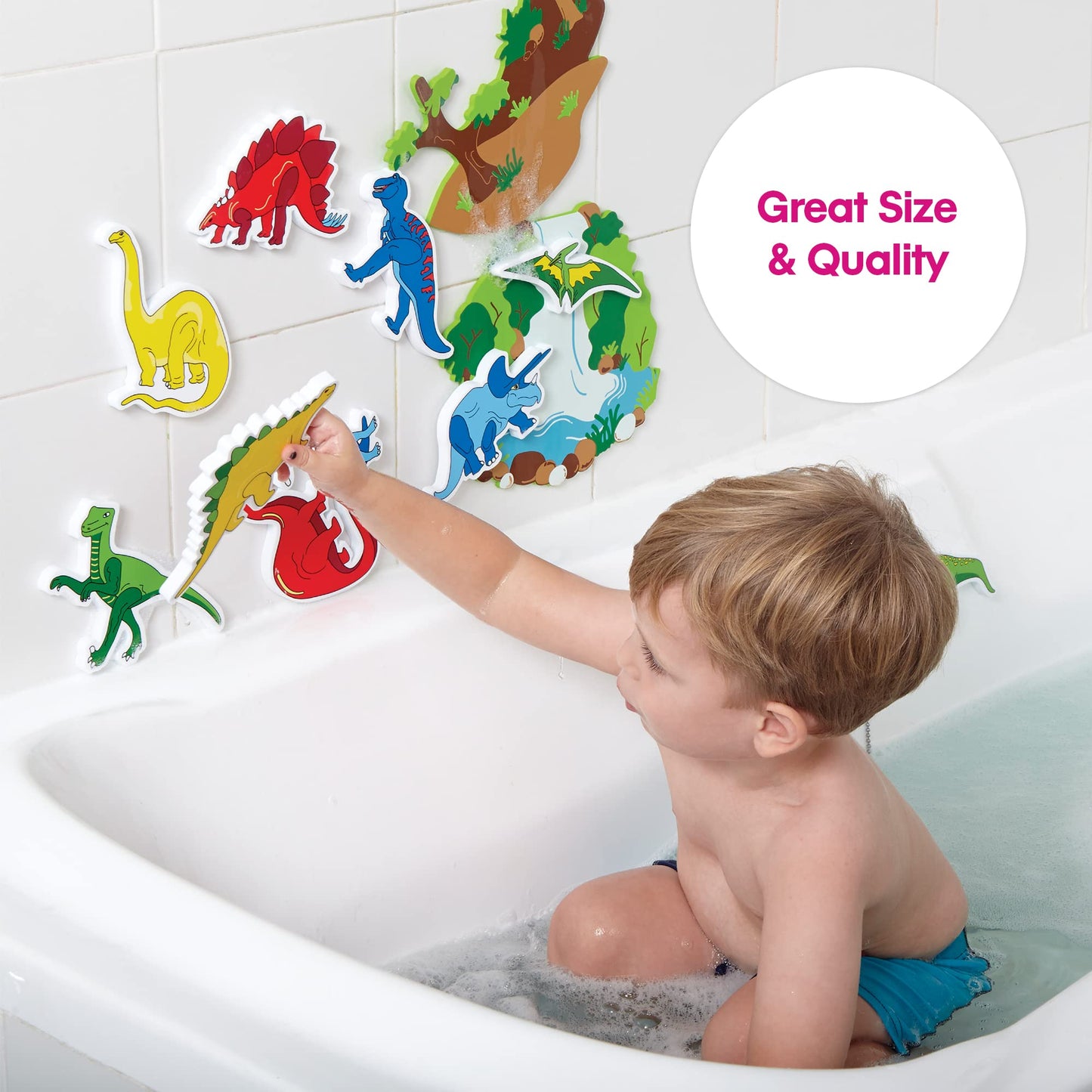 Edushape Foam Bath Toys Set - 12 Removable Dinosaurs for Toddlers - Imaginative Learning Activity Play Set