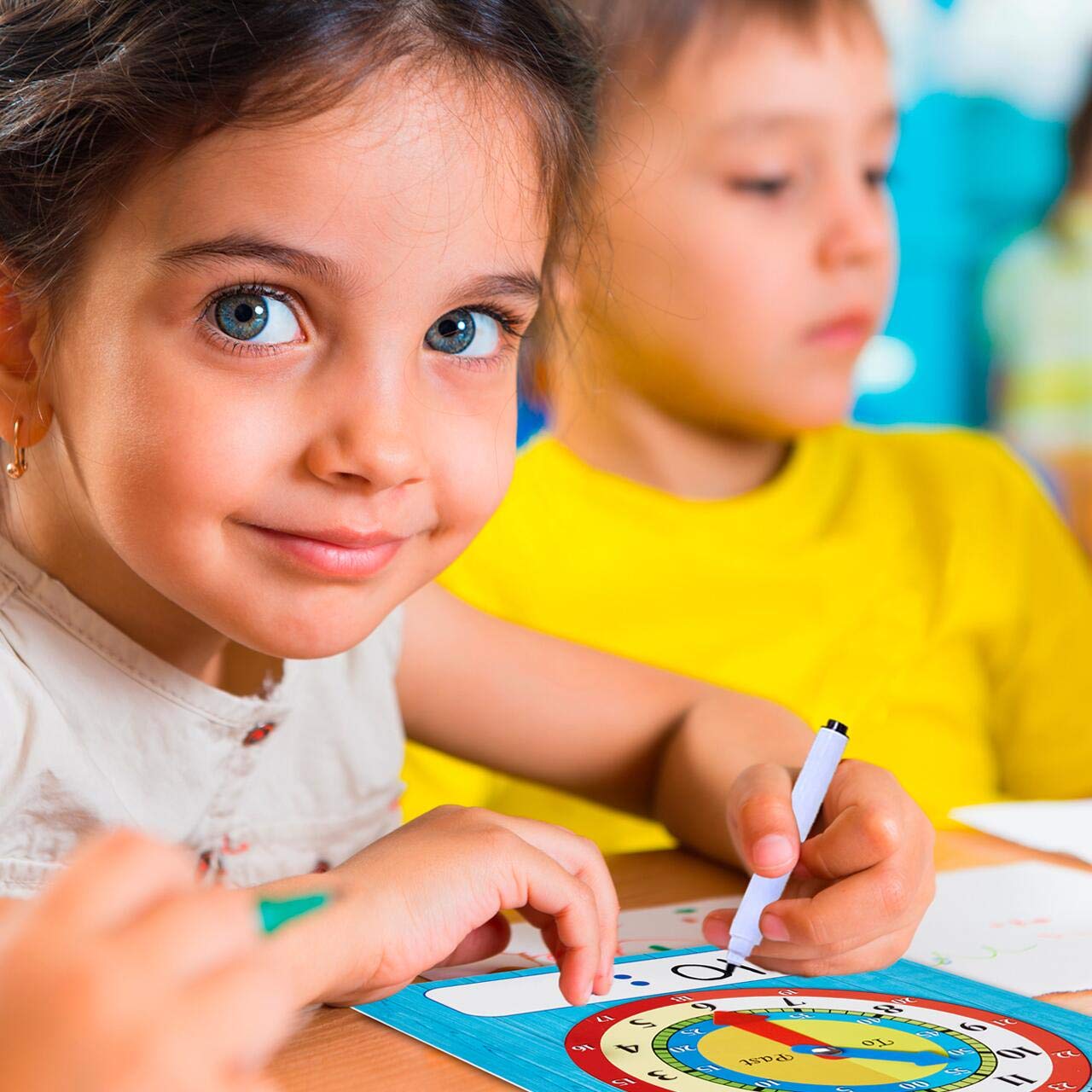 Zazzykid Time Learning Analog Clock For Kids - Pack Of 5 (7 X 8 Inches) With 5 Erasable Markers: Teach Children To Tell The Time