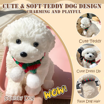 Adorable Taba Squishy Dog Handmade Squishy Dog Stress Relief Toy for mature-themed/Kids Cute & Soft Dog Design Perfect Squeeze Toys Gift for Relaxation and Fun Party Favor (White Teddy)
