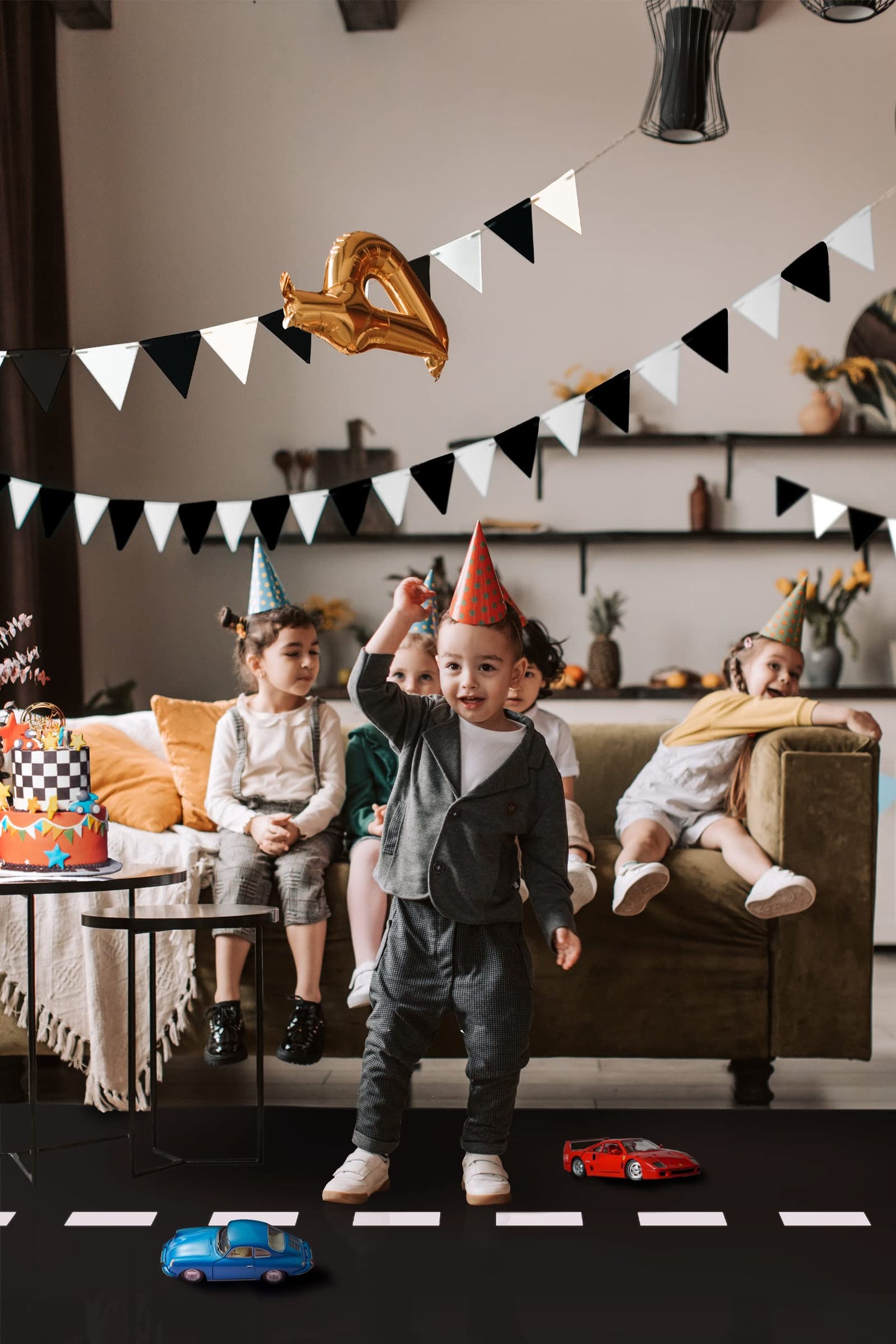 Vusnud 3 Packs - Disposable Racetrack Tablecloth, Plastic Car Theme Party Supplies, 54 x 108 Inches Racing Road Table Cover for