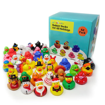 4E'S Novelty Rubber Ducks For All Holidays, Bulk Pack Of 42 - Includes 6 Of Each Holiday, Valentines Day Rubber Ducks, Easter Duckies, Bath Toys For Kids, Gift For Jeep Owners, Jeep Ducking