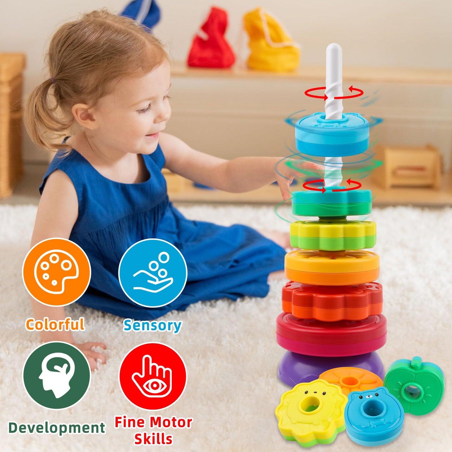Lbaibb Spinning Stacking Toys,Spin Toys For Toddlers 1-3,Montessori Toys For 1 Year Old,Rainbow Spin Tower,Autism Sensory Learning Toy,Suitable For Gifts For Boys And Girls