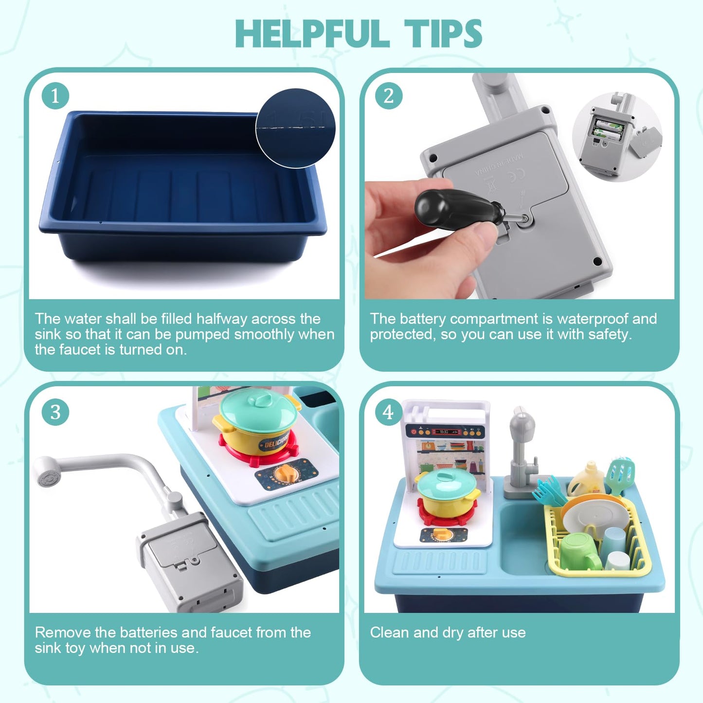 Funmission Play Kitchen Sink Toys, Children Electric Dishwasher Play Sink With Running Water, Play Kitchen Accessories, Upgraded