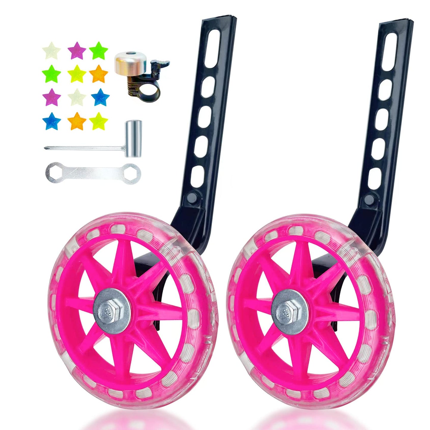 Ddjkcz Training Wheels For Kids Bicycle,Flash Mute Big Wheel Compatible For 12 14 16 18 20 Inch Single Speed Bike (Rose)