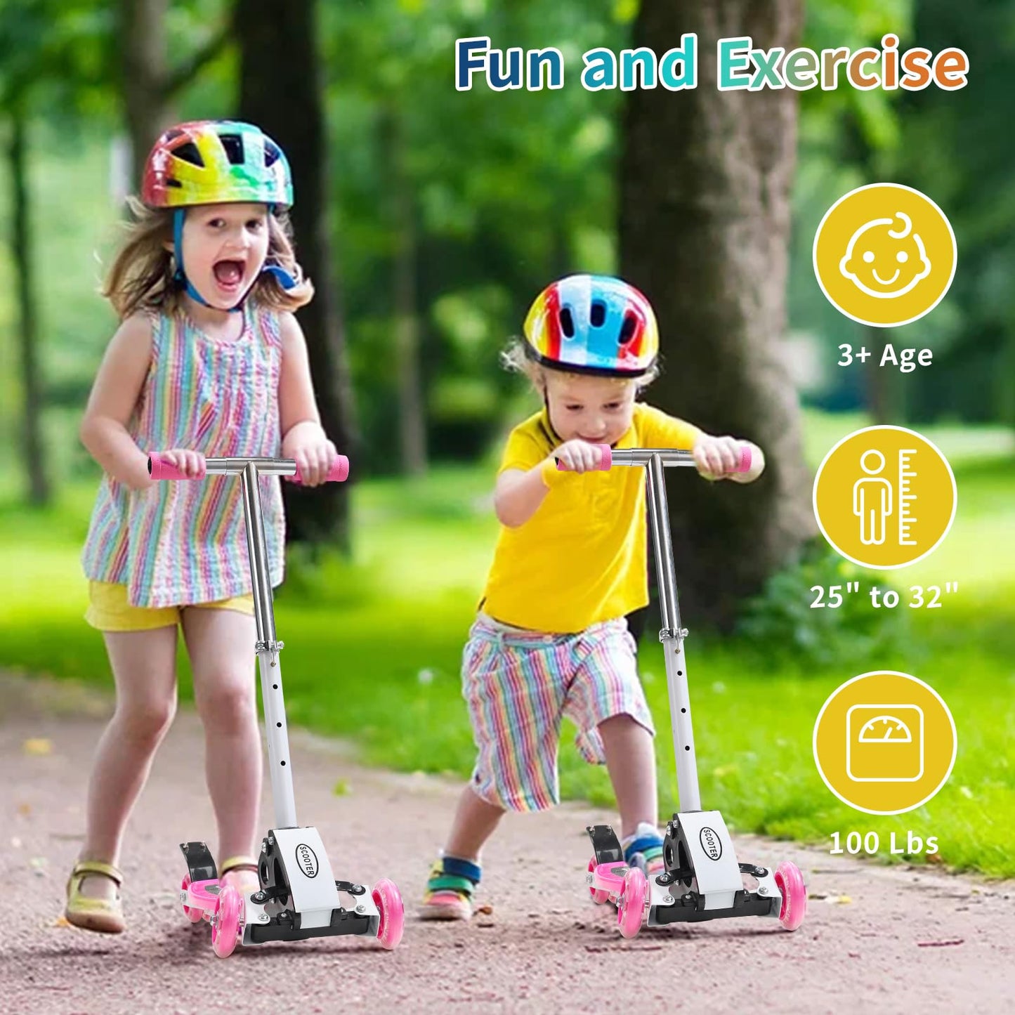 Toddler Scooter, Foldable Three Wheel Lean-To-Steer Scooter For Kids Ages 3-5, Heavy Duty Toddler Scooters, 4 Height Adjustable,