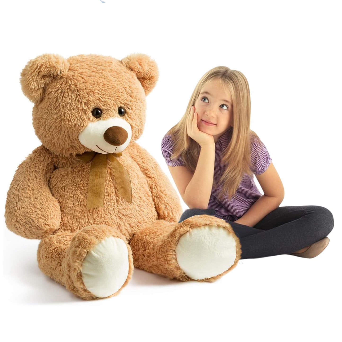Hollyhome Big Teddy Bear Large Teddy Bear Stuffed Animal Birthday Valentines Day Plush For Kids And Girlfriend 36 Inch Tan