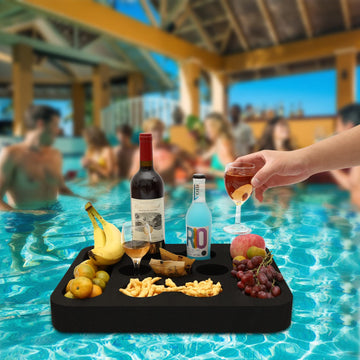 RAMIEYOO Floating Drink Holder - Portable Refreshment Tray for Pool & Beach, Medium Size, Black, Made of Ethylene Vinyl Acetate Foam