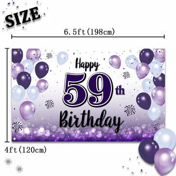 LASKYER Happy 59th Birthday Decorations,59th Purple Balloon Large Birthday Banner Backdrop Sign,59 Years Old Bday Party Supplies