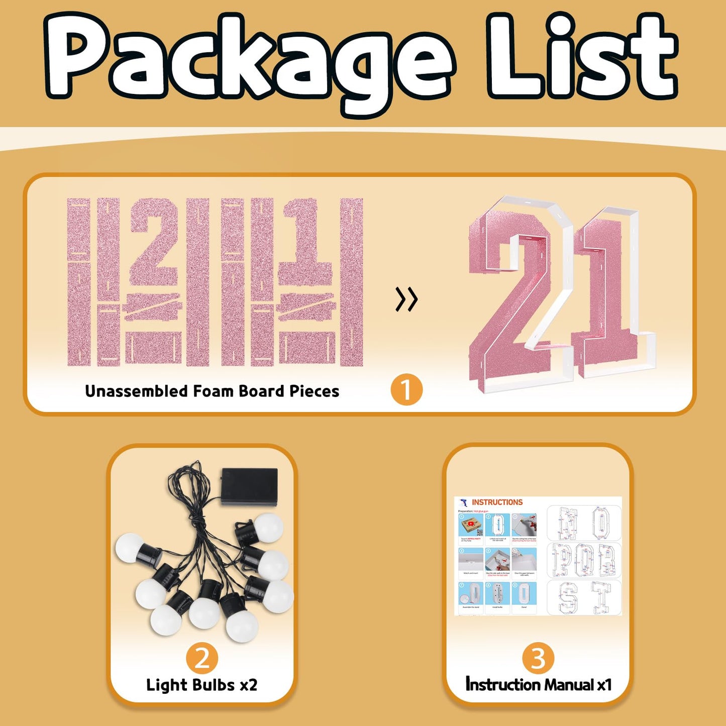Imprsv 3Ft Rose-Gold 21St-Birthday Decorations Numbers: 21St Birthday Party Anniversary Decorations Large Light Up Numbers 21 Fo