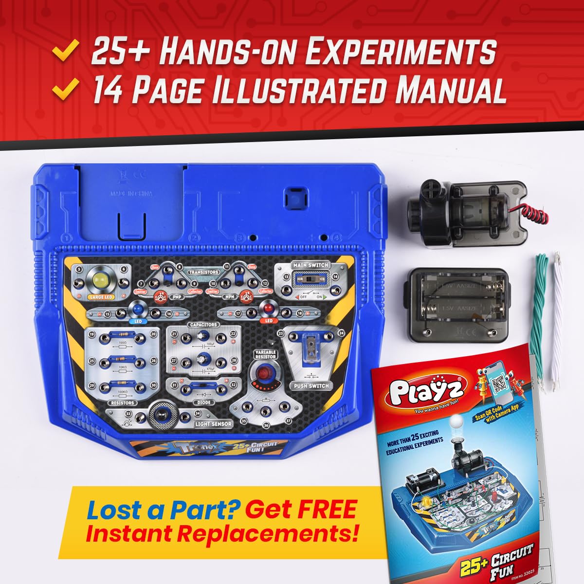 Playz Advanced Electrical Circuit Board Engineering Kit For Kids With 328+ Stem Projects On Electricity, Voltage, Currents, Resistance, & Magnetic Science | Gift For Children Age 8-13+