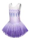 Eqsjiu Skirted Leotards With Skirt For Girls Gymnastics Purple Snow 7-8 7/8 Years Old White Purple Gradient Tulle Dress Little G